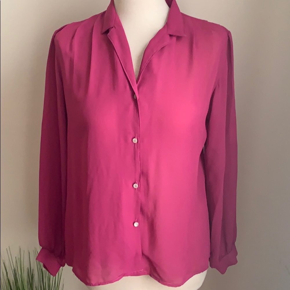 VINTAGE 80s Hot Pink Sheer Blouse